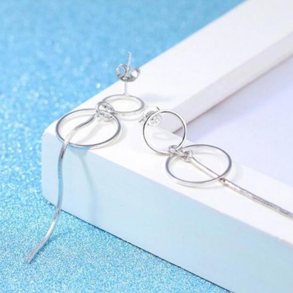 NEW 925 Sterling Silver Double Circle Earrings - Picture 3 of 4